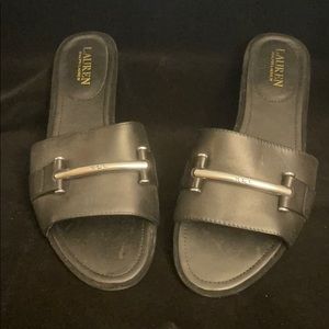 Leather slides. Metal detail.  9.5B
